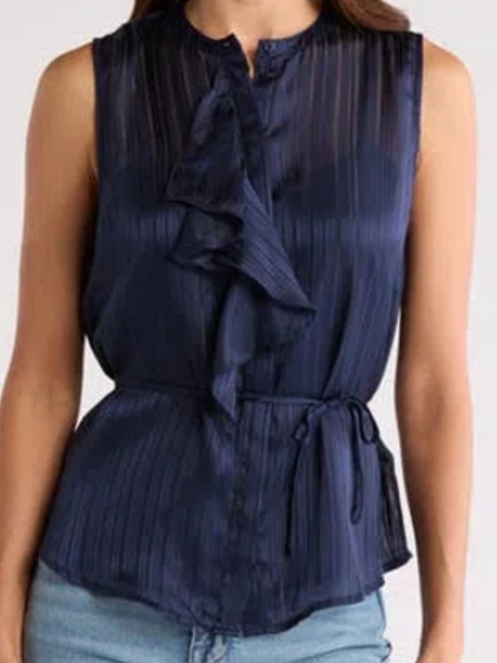7 for all mankind  Navy Sleeveless Ruffle Front Top